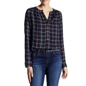 Lucky Brand Girlfriend Plaid Shirt Women's XS Long Sleeve Popover Tunic Rayon